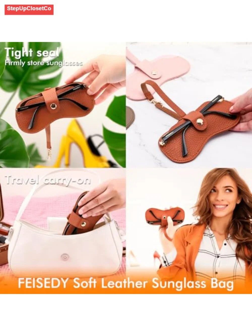 2 Pack Leather Eyeglass Case for Women, Soft PU Glasses Holder with Button